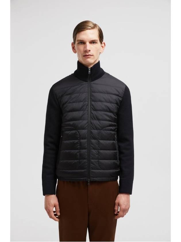 Padded Wool Cardigan Black - MONCLER - BALAAN 3