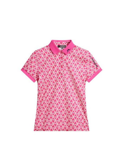 Tour Tech Geo Print Short Sleeve Polo Shirt Fuchsia Purple - J.LINDEBERG - BALAAN 2