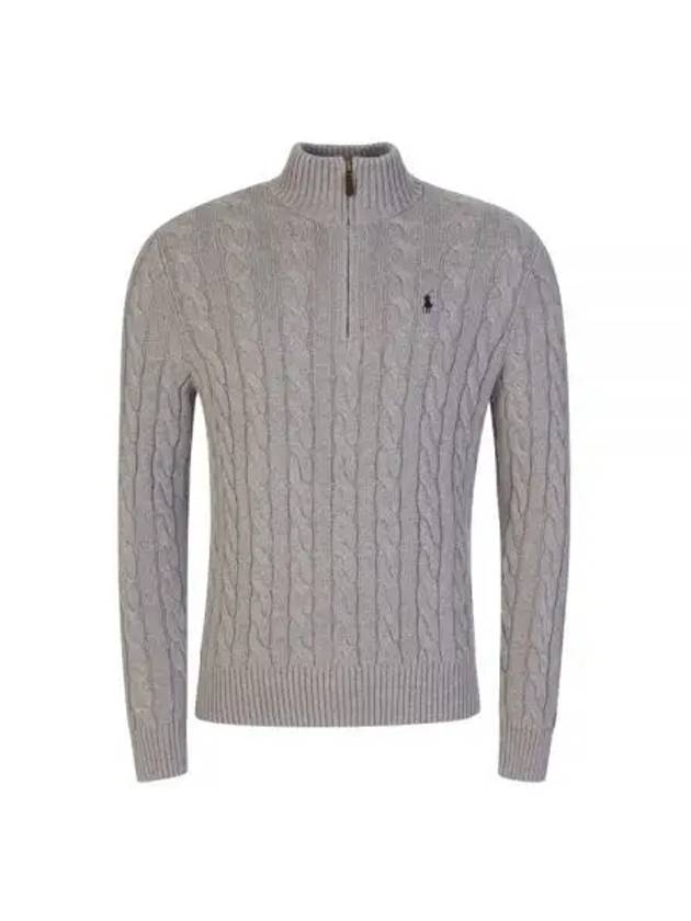 Men's Embroidery Pony Cable Half Zip Up Knit Top Grey - POLO RALPH LAUREN - BALAAN 2