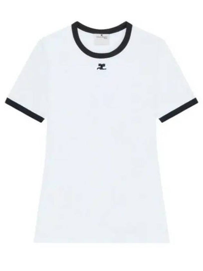 Contrast Trimming Logo Patch Short Sleeve T-Shirt White - COURREGES - BALAAN 2