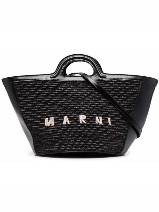 Leather Raffia Tropicalia Tote Bag Black - MARNI - BALAAN 2