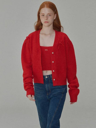 Mohair Ribbon Pointed Cardigan Red - OPENING SUNSHINE - BALAAN 1