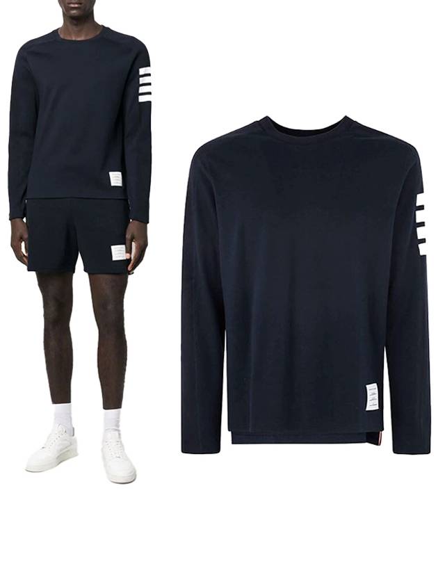 4-Bar Striped Cotton Long Sleeve T-Shirt Navy - THOM BROWNE - BALAAN 2