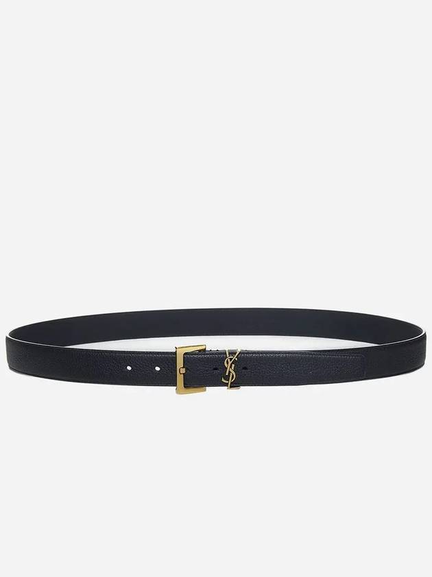 Men's Monogram Grain Leather Belt Gold - SAINT LAURENT - BALAAN 2