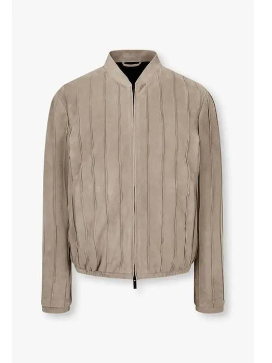 Men s Striped Zip Up Suede Jacket Dark Beige - GIORGIO ARMANI - BALAAN 1