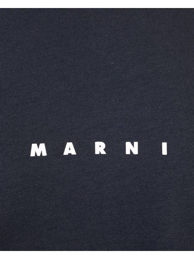 Logo Organic Cotton Short Sleeve T-Shirt Navy - MARNI - BALAAN 4