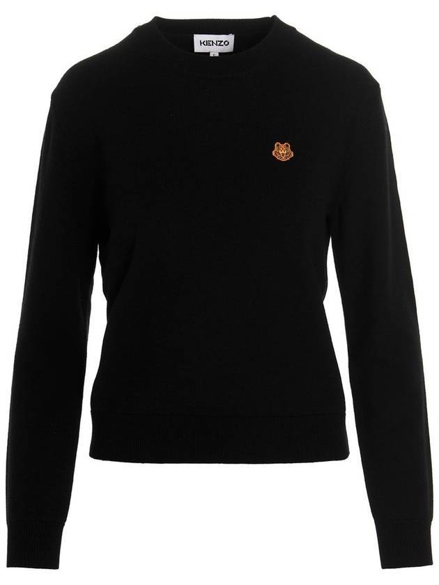 Tiger Logo Patch Wool Knit Top Black - KENZO - BALAAN 1