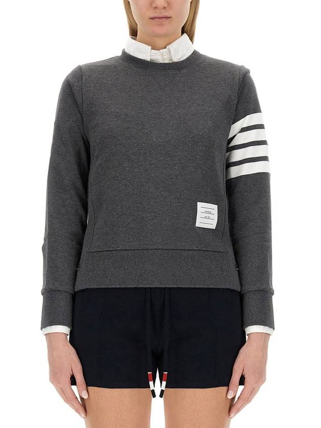 Engineered 4 Bar Stripe Loopback Jersey Knit Crewneck Sweatshirt Dark Grey - THOM BROWNE - BALAAN 2