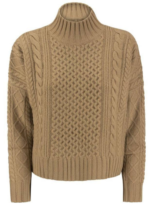 Roberta Cable Wool Turtleneck Camel - WEEKEND MAX MARA - BALAAN 1