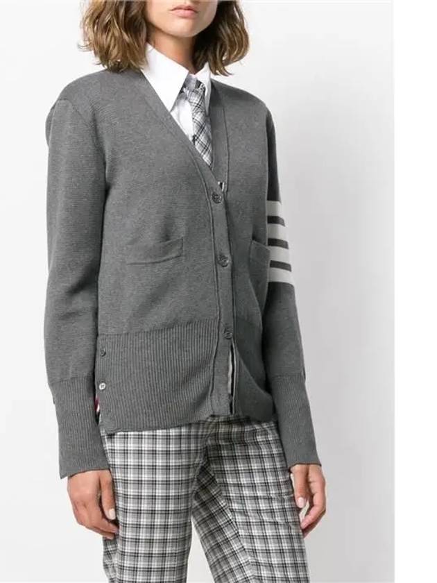 Cotton 4-Bar Milano Classic V-Neck Cardigan Medium Grey - THOM BROWNE - BALAAN 4