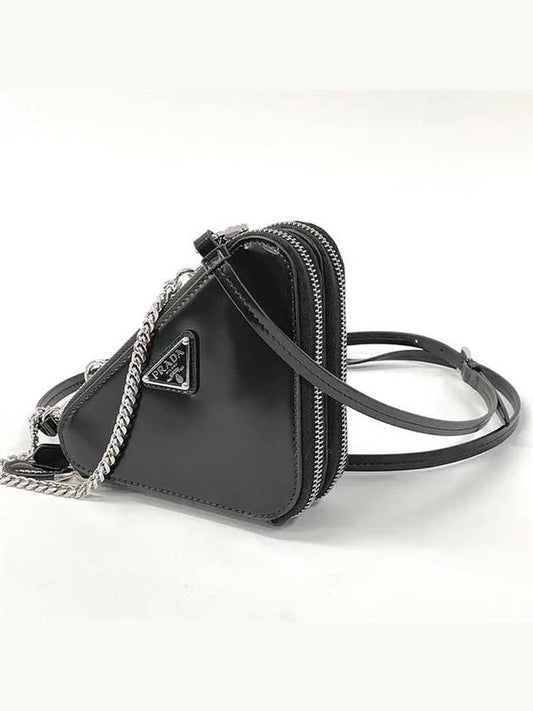 Brushed Leather Mini Chain Shoulder Bag Black - PRADA - BALAAN.