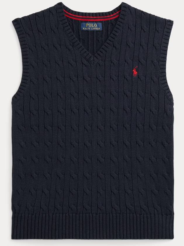 Boys Classic Cable Cotton Knit Vest Navy - POLO RALPH LAUREN - BALAAN 3