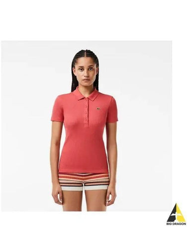 Women s 4 button ribbed polo shirt Lightbrick - LACOSTE - BALAAN 1