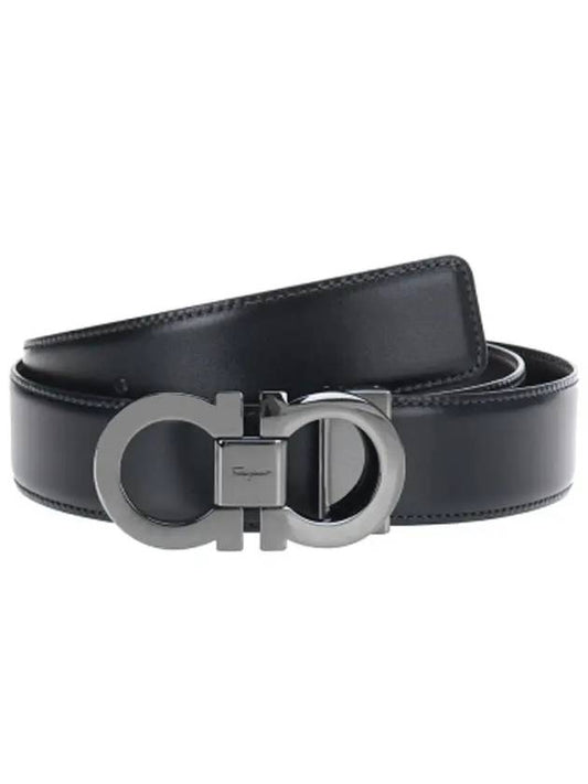 Double Gancini Reversible Leather Belt Black Auburn - SALVATORE FERRAGAMO - BALAAN 2