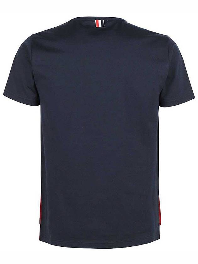 Men's Medium Weight Jersey Tipped Pocket Crewneck Short Short Sleeve T-Shirt Navy - THOM BROWNE - BALAAN 3