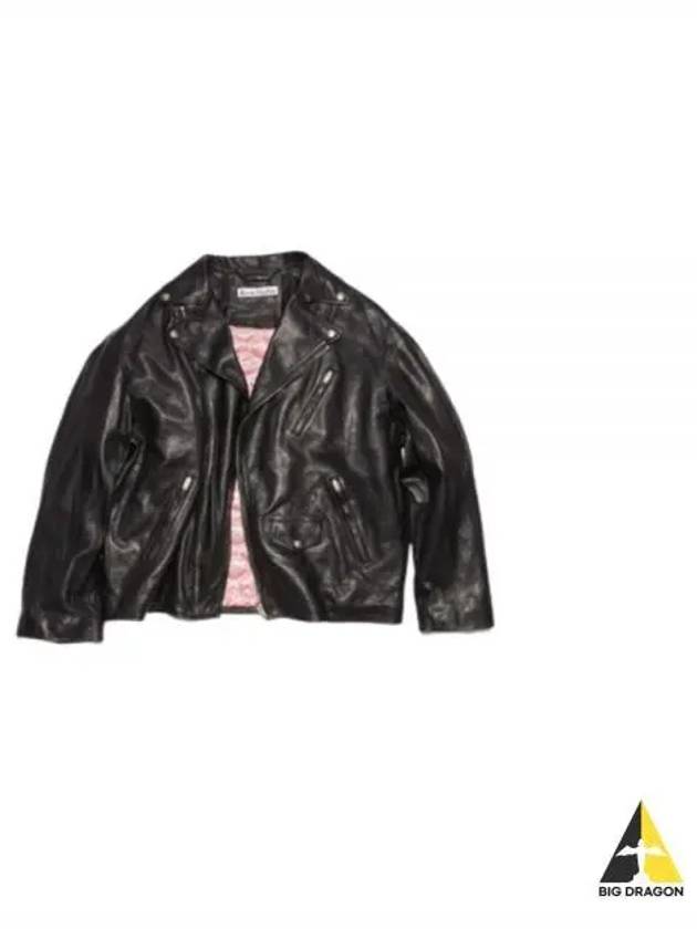 Off Centre Zip Leather Biker Jacket Black - ACNE STUDIOS - BALAAN 2
