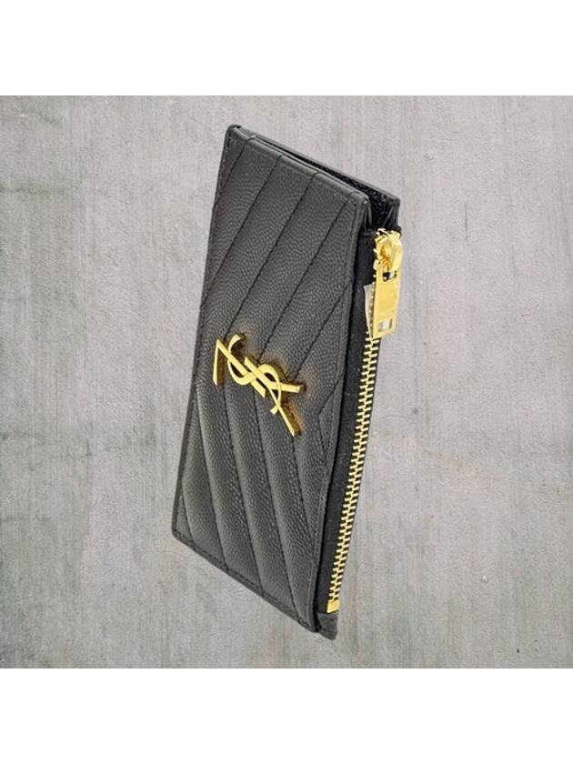 Monogram Fragment Zipper Card Wallet Black - SAINT LAURENT - BALAAN 6