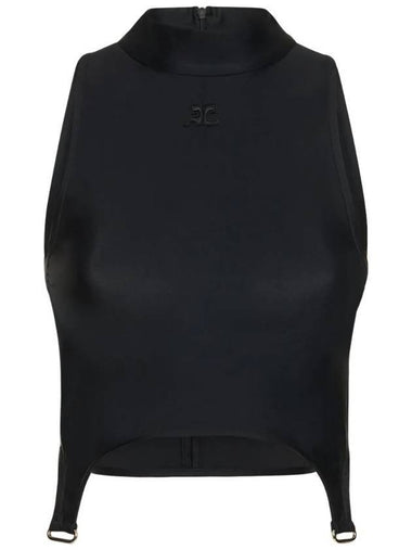 Embroidered Logo High-Neck Crop Sleeveless Black - COURREGES - BALAAN 1