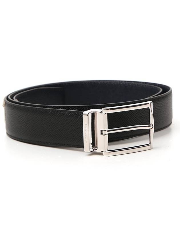 Square Reversible Leather Belt Black Navy - SALVATORE FERRAGAMO - BALAAN 1