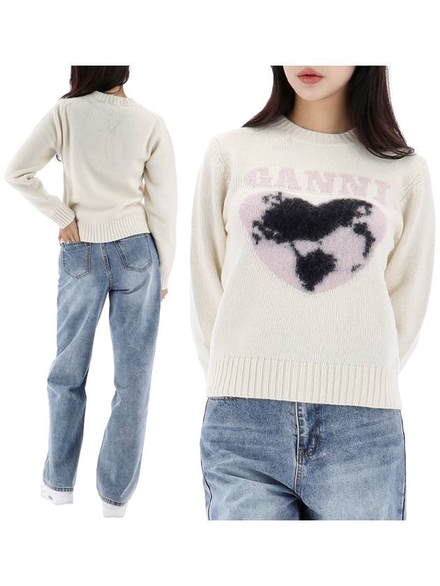 Heart Intarsia Knit Top Egret - GANNI - BALAAN 2