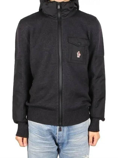 Men's Wool Hooded Cardigan Dark Gray - MONCLER - BALAAN 2