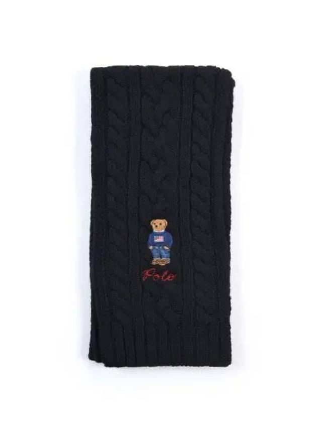 Embroidered Bear Cable Knit Wool Muffle Black - POLO RALPH LAUREN - BALAAN 3