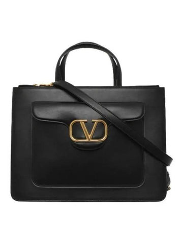 V Logo Zipper Leather Shoulder Bag Black - VALENTINO - BALAAN 1