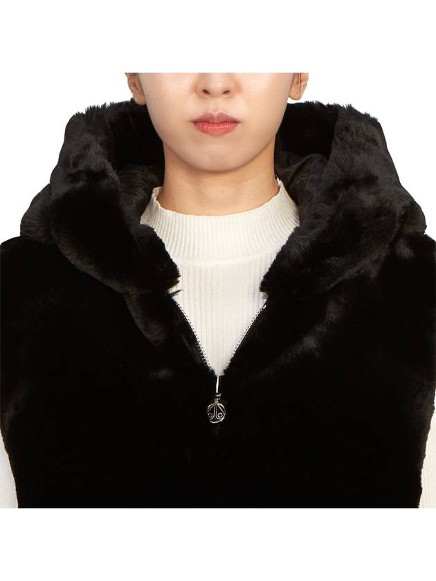 State Bunny Fur Hooded Vest Black - MOOSE KNUCKLES - BALAAN 9