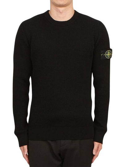 Crewneck Full Rib Wool Knit Top Black - STONE ISLAND - BALAAN 2