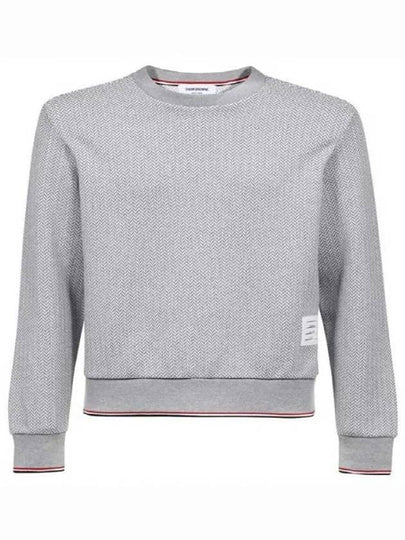 Men's Trimmed Herringbone Cotton Sweatshirt Grey - THOM BROWNE - BALAAN 2