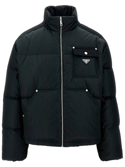 Triangle Logo Cropped Re-Nylon Down Padded Jacket Black - PRADA - BALAAN 2