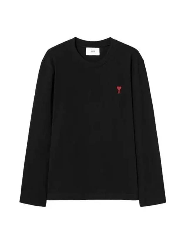 Chain Stitch Heart Logo Long Sleeve T-Shirt Black - AMI - BALAAN 2