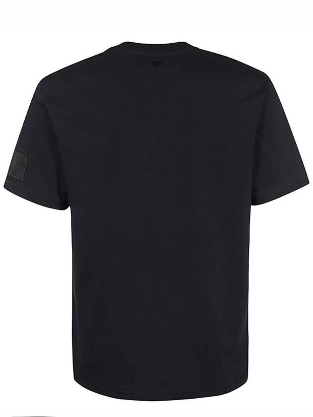 Patch Logo Round Neck Short Sleeved T-Shirt Black - AMI - BALAAN 3