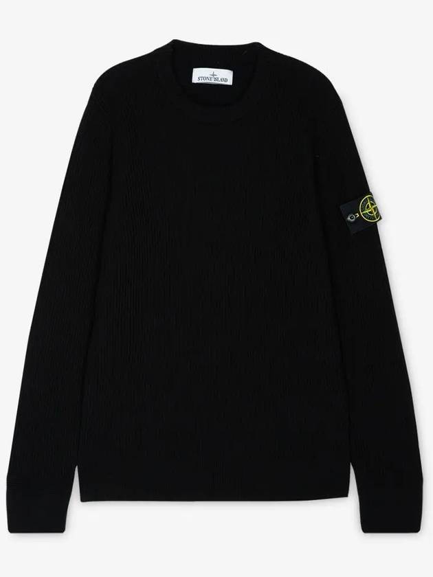 Crewneck Full Rib Wool Knit Top Black - STONE ISLAND - BALAAN 3