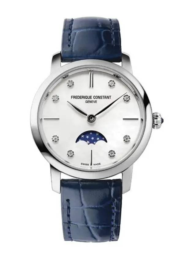 Women’s Classic Slimline Moonphase Watch Silver Blue - FREDERIQUE CONSTANT - BALAAN 2