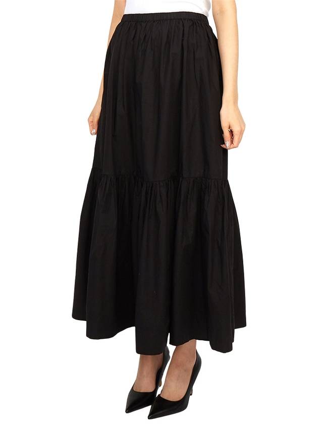 Flounce Maxi Skirt Black F7919 - GANNI - BALAAN.