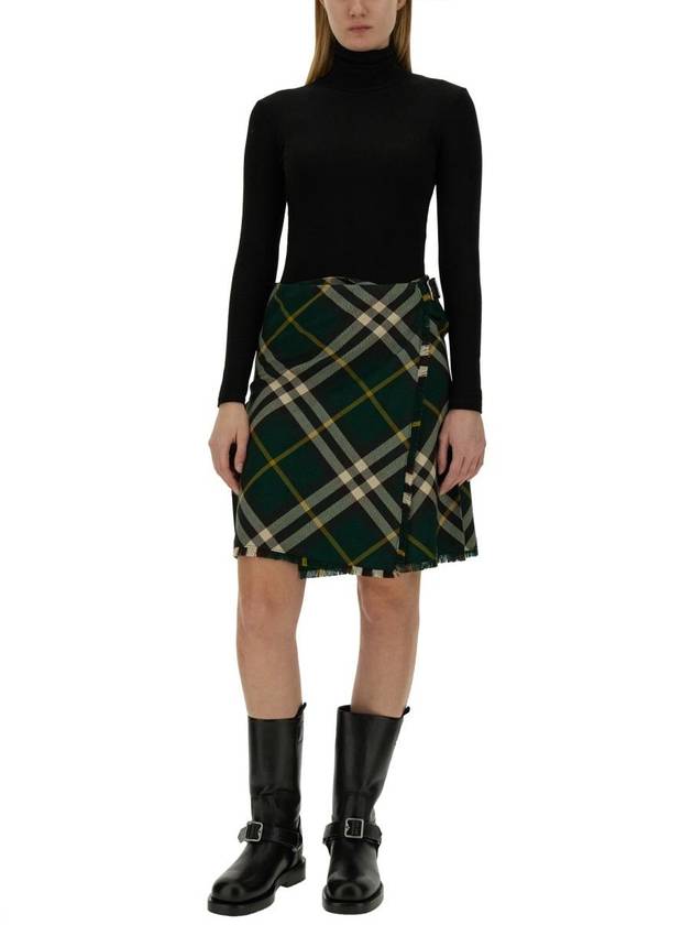 Check Pattern Wool A-Line Skirt Green - BURBERRY - BALAAN 3