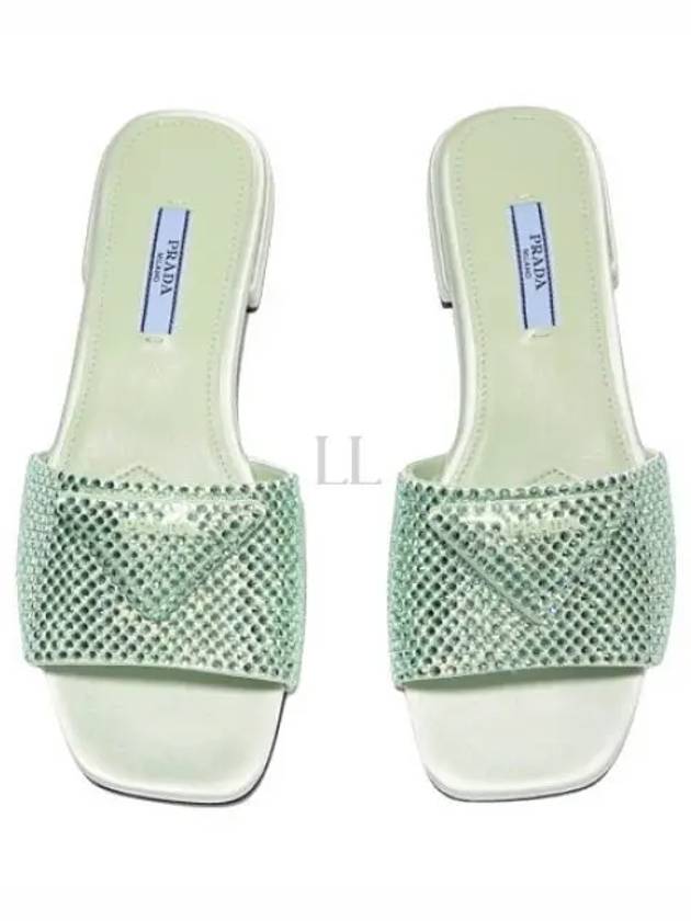 Logo Rhinestone Slippers Pastel Green - PRADA - BALAAN 2