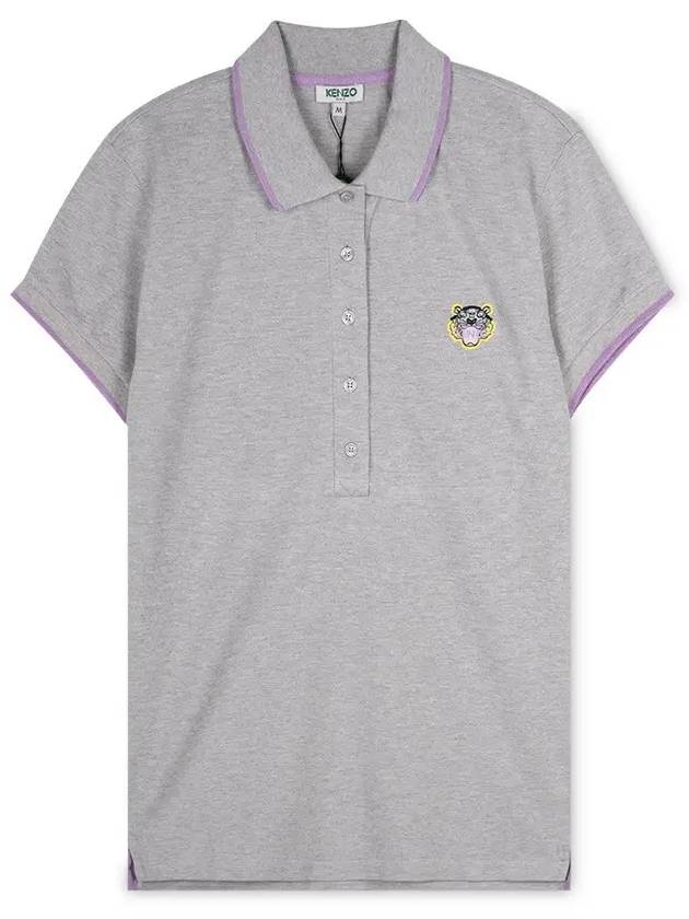 Mini Tiger Patch Polo Shirt Grey - KENZO - BALAAN 4