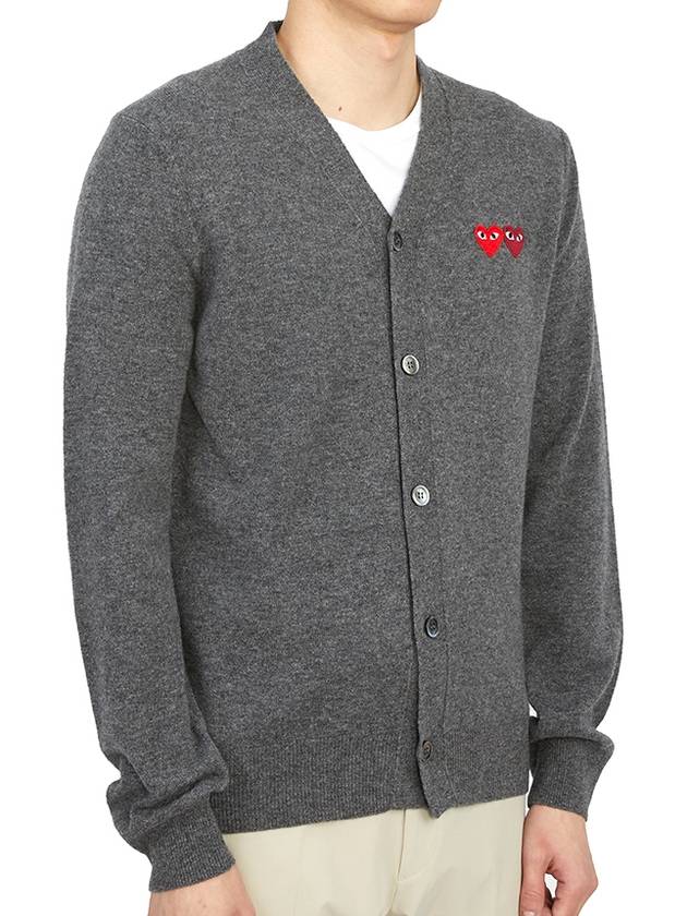 Double Heart V-neck Cardigan Grey - COMME DES GARCONS - BALAAN.