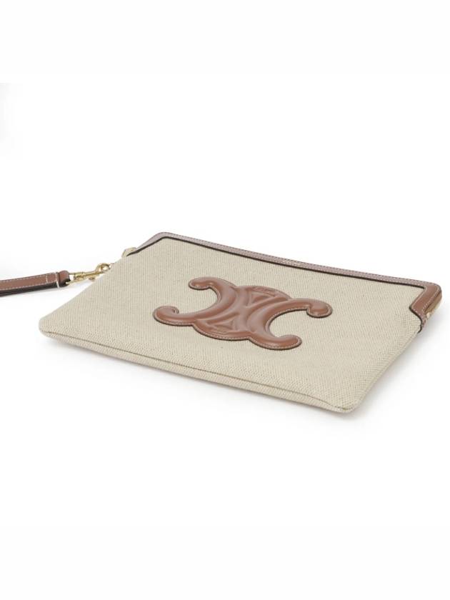 Strap Cuir Triomphe Small Textile Calfskin Pouch Bag Natural - CELINE - BALAAN 4