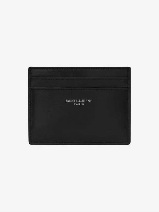 Smooth Leather Classic Logo Card Wallet Black - SAINT LAURENT - BALAAN 2