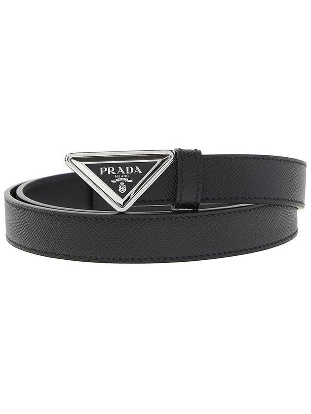 Triangle Logo Buckle Leather Belt Black - PRADA - BALAAN 1