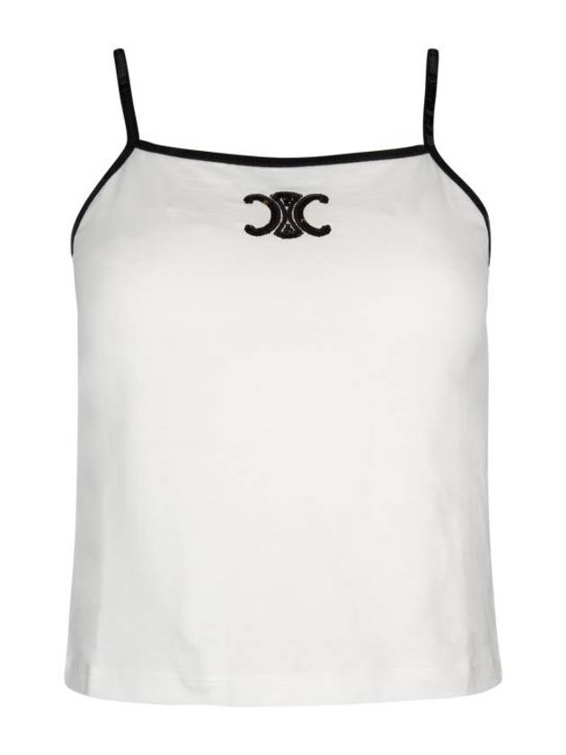 Sequin Triomphe Embroidered Cotton Jersey Sleeveless Off-White - CELINE - BALAAN 1