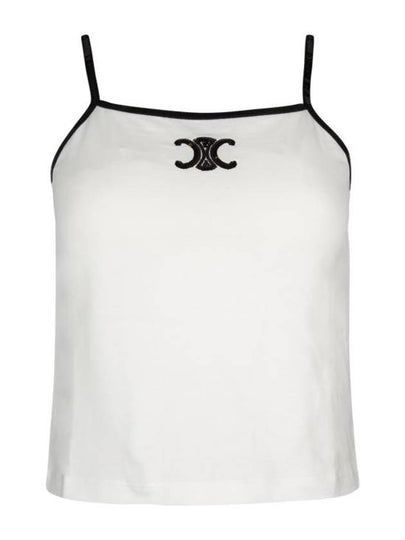 Sequin Triomphe Embroidered Cotton Jersey Sleeveless Off-White - CELINE - BALAAN 2