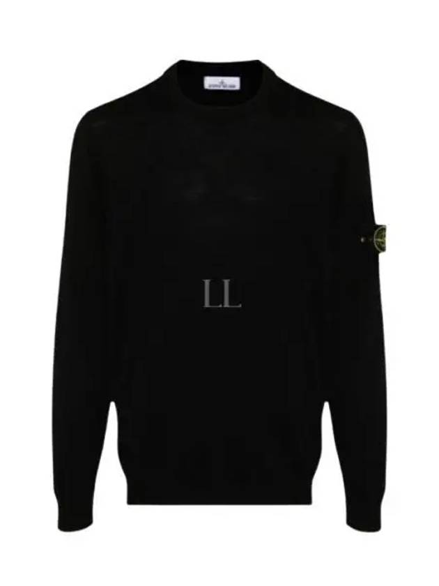 Logo Patch Crewneck Virgin Wool Knit Top Black - STONE ISLAND - BALAAN 2