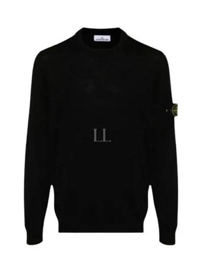 Logo Patch Crewneck Virgin Wool Knit Top Black - STONE ISLAND - BALAAN 2