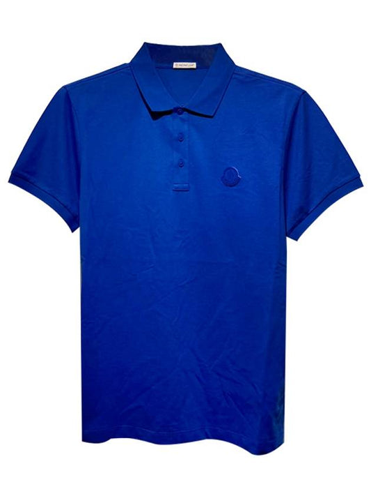 Logo Patch Polo Shirt Blue - MONCLER - BALAAN 2