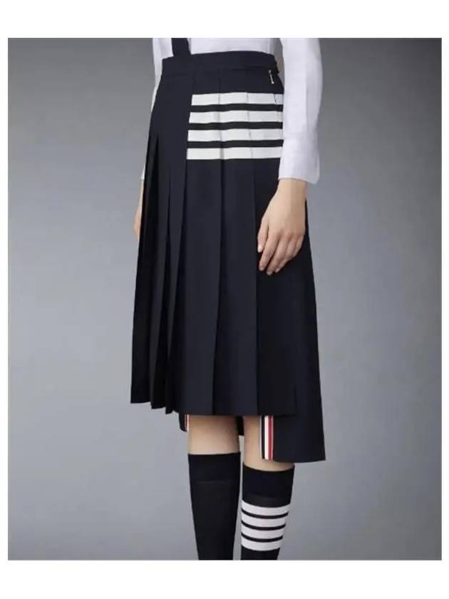 4 Bar Logo Plain Weave Wool Pleated Skirt Navy - THOM BROWNE - BALAAN 3