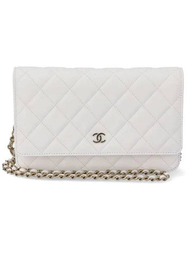 Classic Gold Harware Chain Grained Calfskin Cross Bag White - CHANEL - BALAAN 1